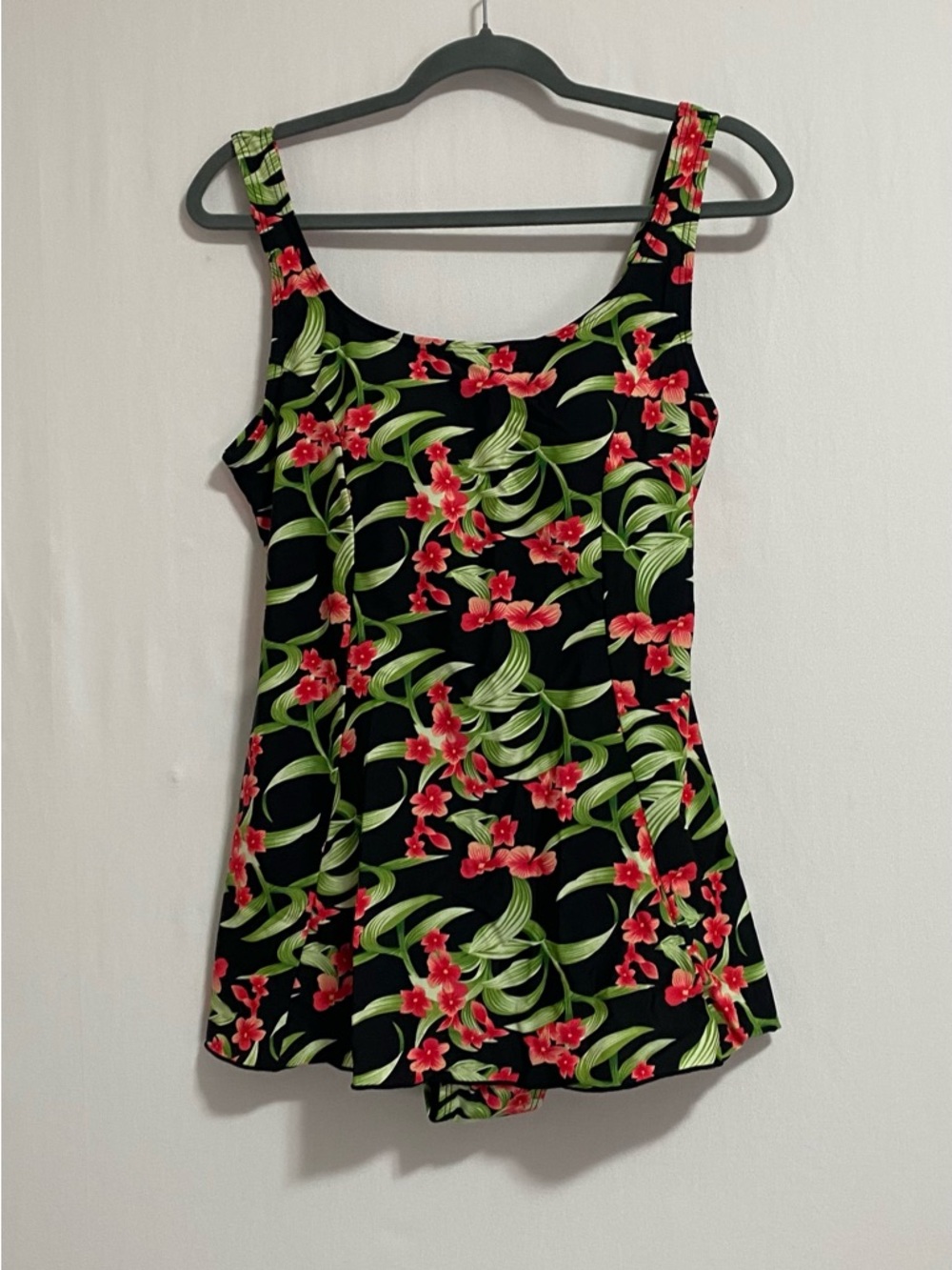 Shore Shapes Floral Swimdress in Black with Red & Green